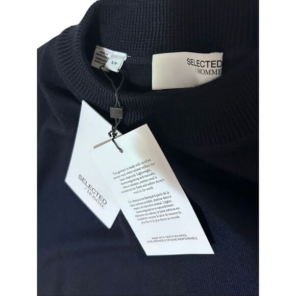 Selected Homme Men’s S Navy 100% Merino Wool Mock Neck Knit Sweater NWT - Picture 3 of 10